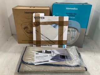 4 X ASSORTED ITEMS TO INCLUDE KEPLIN MEMORY FOAM BATH MAT , SALTER MAX ELECTRONIC SCALE: LOCATION - F17