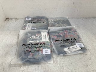 4 X ASSORTED NAMILIA ED HANDY CLOTHING TO INCLUDE 3 X TATTOO WRAP SKIRTS IN BLACK SIZE: 10 AND 12: LOCATION - F7