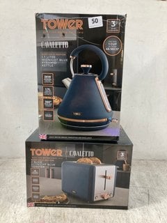 TOWER CAVALETTO ROSE GOLD EDITION 1.7L PYRAMID KETTLE AND 2 SLICE TOASTER SET IN MIDNIGHT BLUE: LOCATION - E1