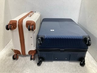 SET OF 3 HARDSHELL TRAVEL SUITCASES IN NAVY TO INCLUDE SMALL HARDSHELL TRAVEL SUITCASE IN WHITE/BROWN: LOCATION - E2