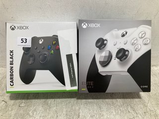 2 X ASSORTED XBOX CORE ELITE SERIES 2 AND CARBON BLACK CONTROLLERS: LOCATION - E2