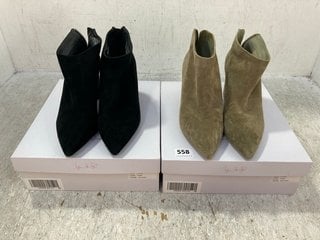 2 X BEU DE DITI WOMENS SUEDE SIDE ZIP HEELED MINI BOOTS IN GREEN AND BLACK SIZE: 7: LOCATION - F4