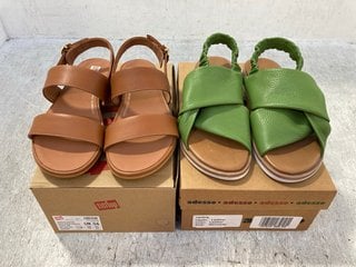 FITFLOP GRACIE LEATHER BACK STRAP SANDALS IN LIGHT TAN SIZE: 6 TO INCLUDE ADESSO LEATHER STRETCH STRAP SANDALS IN GREEN SIZE: 39 EU: LOCATION - F4