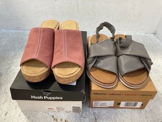 ADESSO LEATHER STRETCH STRAP SANDALS IN GREY SIZE: 40 EU TO INCLUDE HUSH PUPPIES POPPY SLIDES IN ROSE SIZE: 7: LOCATION - F4