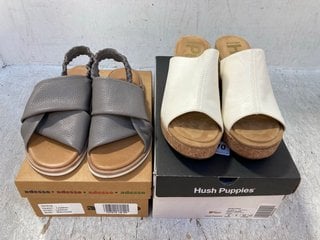 ADESSO LEATHER STRETCH STRAP SANDALS IN GREY SIZE: 39 EU TO INCLUDE HUSH PUPPIES POPPY SLIDES IN VANILLA CREME SIZE: 6: LOCATION - F4