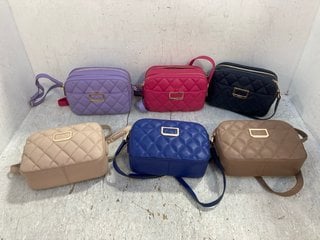 6 X WOMENS LEATHER QUILTED SHOULDER BAGS IN VARIOUS COLOURS: LOCATION - F3