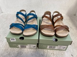 2 X FREE SPIRIT WOMENS MALIBU LEATHER VELCRO STRAP SANDALS IN OCEAN AND WALNUT SIZE: 6: LOCATION - G4