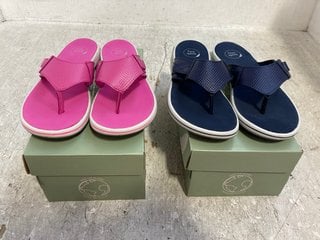 2 X FREE SPIRIT WOMENS KELLY VELCRO STRAP FLIP FLOPS IN NAVY AND PINK SIZE: 6: LOCATION - G4