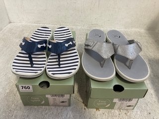 2 X FREE SPIRIT WOMENS SANA LEATHER STRAP FLIP FLOPS IN SILVER AND NAVY/WHITE SIZE: 7: LOCATION - G4