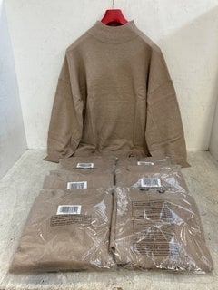 7 X D&CO WOMENS HIGH NECK KNITTED JUMPERS IN LIGHT BROWN SIZE: 2XL: LOCATION - G4