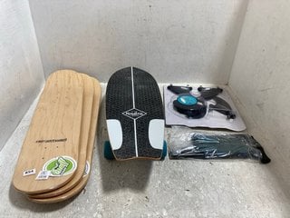 QTY OF ASSORTED ITEMS TO INCLUDE SURF BOARD KIT - LEASH , 3 FINS WITH FIN SCREWS: LOCATION - G9