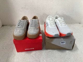 DRILLEYS WOMENS FAUX SUEDE LACE UP SHOES IN DOVE SIZE: 8 TO INCLUDE CQ RUNNING TRAINERS IN RED AND WHITE SIZE: 5: LOCATION - G10