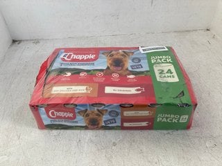 JUMBO PACK OF 24 CAN CHAPPIES ORIGINAL AND CHICKEN AND RICE WET DOG FOOD BB: 08/26: LOCATION - G12