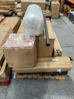 PALLET OF ASSORTED ITEMS TO INCLUDE DRIVE DEVILBISS HEALTHCARE S1 STEEL 18 INCH WHEELCHAIR IN BLACK: LOCATION - A5 (KERBSIDE PALLET DELIVERY)