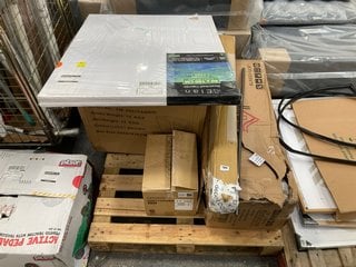 PALLET OF ASSORTED ITEMS TO INCLUDE 3 PACK OF ELAN 80 X 100CM SKETCHED CANVASES IN WHITE: LOCATION - A7 (KERBSIDE PALLET DELIVERY)