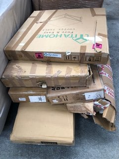 PALLET OF ASSORTED FURNITURE ITEMS TO INCLUDE YITA HOME PURE & EASY COFFEE TABLE IN DARK OAK: LOCATION - A5 (KERBSIDE PALLET DELIVERY)