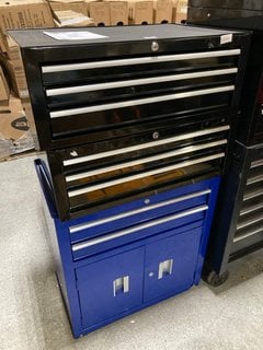 2 DRAWER 2 DOOR METAL LOCKABLE TOOL CHEST IN BLUE TO ALSO INCLUDE 2 X 3 DRAWER METAL LOCKABLE TOOL CHESTS IN BLACK: LOCATION - A3