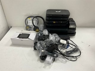 ASSORTED ITEMS TO INCLUDE SKY BOXES, JABRA HEADSET, CABLES, DASH CAMERA, CANON SPEEDLITE 430EX & OTHERS BOX OF TECH ITEMS. [JPTM128122]