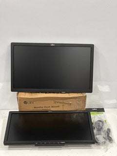 2 X FUJITSU 21.5" B22T-7 PRO HD LED MONITORS IN BLACK. (TO INCLUDE TWIN MONITOR DESK MOUNT AND POWER CABLES) [JPTM128105]