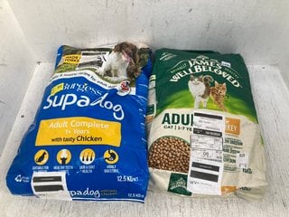 PACK OF JAMES WELLBELOVED 10KG ADULT CAT BISCUITS - BBE 15/7/25 TO ALSO INCLUDE PACK OF BURGESS SUPADOG 12.5KG ADULT COMPLETE DOG BISCUITS - BBE 12/7/25: LOCATION - C6