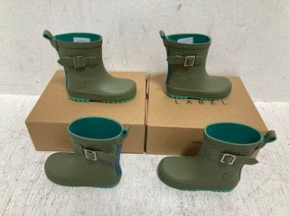 2 X KIDLY LABEL KIDS RAIN BOOTS IN PINE UK SIZE 6: LOCATION - A2