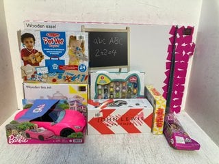 5 X ASSORTED KIDS TOYS TO INCLUDE JOHN LEWIS & PARTNERS POLICE VEHICLE AND BARBIE TOY CAR: LOCATION - A10