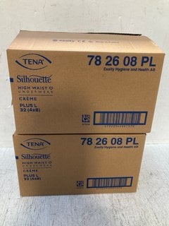 2 X BOX OF TENA SILHOUETTE HIGH WAIST UNDERWEAR - PLUS L 32 (4X8): LOCATION - A10