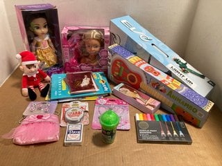 QTY OF ASSORTED KIDS TOYS TO INCLUDE EVO LIGHT UP MINI CRUISER AND DISNEY PRINCESS BELLE DOLL: LOCATION - A11