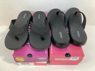 2 X SKECHERS WOMENS ON THE GO 600 SUNNY FLIP-FLOPS IN ALL BLACK UK SIZE 6: LOCATION - B5