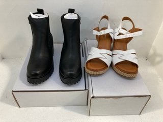 BLOWFISH WOMENS MALIBU CHELSEA BOOTS IN BLACK UK SIZE 4 TO INCLUDE HUSH PUPPIES WHITE PHOEBLE WEDGE SANDALS UK SIZE 6: LOCATION - B5