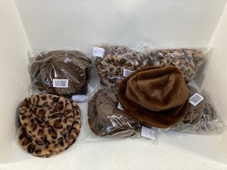 QTY OF HELENE BERMAN BUCKET HATS IN CHOCOLATE AND BROWN LEOPARD: LOCATION - B5