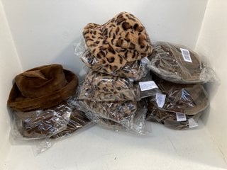 QTY OF HELENE BERMAN BUCKET HATS IN CHOCOLATE AND BROWN LEOPARD: LOCATION - B5