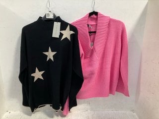 MINT VELVET PINK COTTON BLEND JUMPER SIZE M TO INCLUDE MINT VELVET BLACK CONTRAST STAR JUMPER UK SIZE L: LOCATION - B3