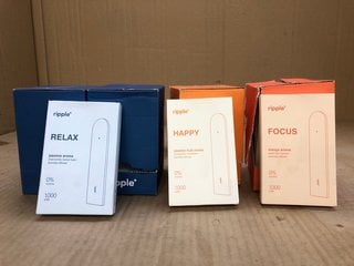 QTY OF RIPPLE+ DIFFUSERS IN VARIOUS FLAVOURS TO INCLUDE QTY OF RIPPLE+ RELAX DIFFUSERS IN JASMINE AROMA FLAVOUR - 1000 PUFFS (PLEASE NOTE: 18+YEARS ONLY. ID MAY BE REQUIRED): LOCATION - D0