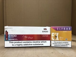 BOX OF ELFBAR AF5000 20MG DISPOSABLE VAPES IN SOUR PINEAPPLE ICE FLAVOUR - BBE: 13.08.2026 TO ALSO INCLUDE BOX OF IVG 2400 20MG DISPOSABLE VAPES IN FIZZY CHERRY FLAVOUR - BBE: 30.04.2026 (PLEASE NOTE