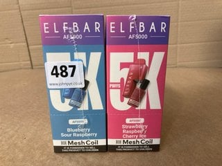 2 X BOXES OF ELFBAR AF5000 20MG DISPOSABLE VAPES IN BLUEBERRY SOUR RASPBERRY & STRAWBERRY RASPBERRY CHERRY ICE FLAVOUR - BBE: 12.08.2026 (PLEASE NOTE: 18+YEARS ONLY. ID MAY BE REQUIRED): LOCATION - D