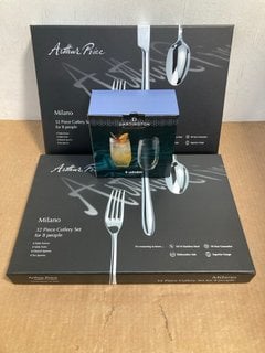 2 X ARTHUR PRICE MILANO 32 PIECE CUTLERY SET OF 8 PEOPLE TO INCLUDE DARTINGTON GATSBY HIGHBALL GLASSES X2: LOCATION - B7