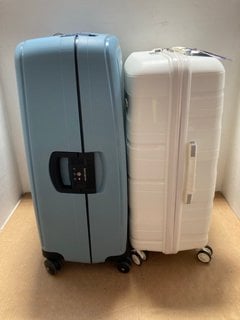 KONO HARD SHELL WHEELED SUITCASE IN WHITE TO INCLUDE SAMSONITE SPINNER HARD SHELL WHEELED SUITCASE IN ICY BLUE: LOCATION - A13