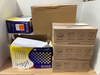 QTY OF ASSORTED HOUSEHOLD ITEMS TO INCLUDE 6 PACK OF WHITE TOILET ROLL AND BANKERS BOX - STORAGE BOXES: LOCATION - A14