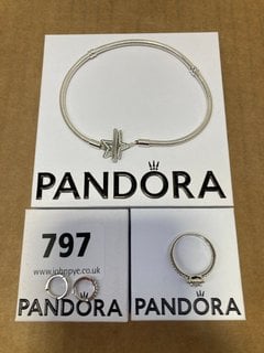 3 X PANDORA JEWELLERY IN VARIOUS SIZES TO INCLUDE SPARKLING HUGGIE HOOP EARRINGS: LOCATION - B15