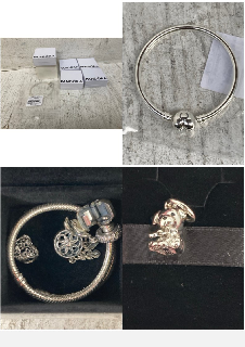 5 X PANDORA JEWELLERY IN VARIOUS SIZES TO INCLUDE PUPPY BRACELET CHARM: LOCATION - C15