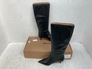 DUNE LONDON WOMENS SMOOTH LEATHER BOOTS WITH KITTEN HEEL IN BLACK - SIZE UK 7 - RRP £160: LOCATION - C15