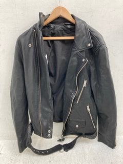 ALL SAINTS LEATHER JACKET IN BLACK - SIZE UK LARGE: LOCATION - C15