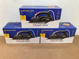 3 X RUSSELL HOBBS POWERSTEAM ULTRA IRONS IN BLACK: LOCATION - C13