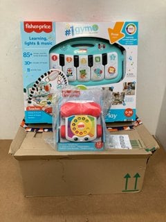 QTY OF FISHER PRICE CHATTER TELEPHONE TOYS TO ALSO INCLUDE FISHER PRICE GLOW AND GROW KICK & PLAY PIANO GYM: LOCATION - C13