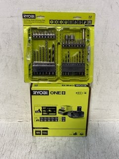 RYOBI ONE+ 18V 4.0AH ONE+ LITHIUM + BATTERY AND CHARGER TO ALSO INCLUDE RYOBI DRILLING AND DRIVING SET: LOCATION - C11