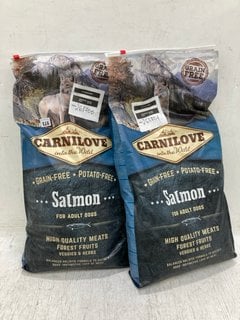 2 X PACKS OF CARNILOVE INTO THE WILD GRAIN FREE POTATO FREE SALMON ADULT DOG BISCUITS - BBE UNKNOWN: LOCATION - C8