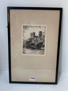 BLACK AND WHITE SKETCH STYLE WALL PICTURE OF A CATHEDRAL IN IVORY COLOUR MOUNTING WITH BLACK WOOD FRAME: LOCATION - BR5