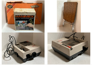 A HANIMEX VINTAGE PROJECTOR AND A FOLDING PROJECTOR TABLE: LOCATION - BR8