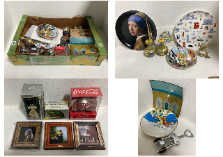 A BOX OF VINTAGE ITEMS TO INCLUDE A PAIR OF ENAMELLED VASES: LOCATION - BR8